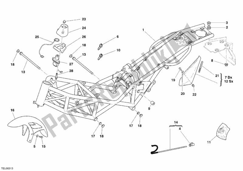 Tutte le parti per il Telaio del Ducati Monster S2R 800 Dark 2006